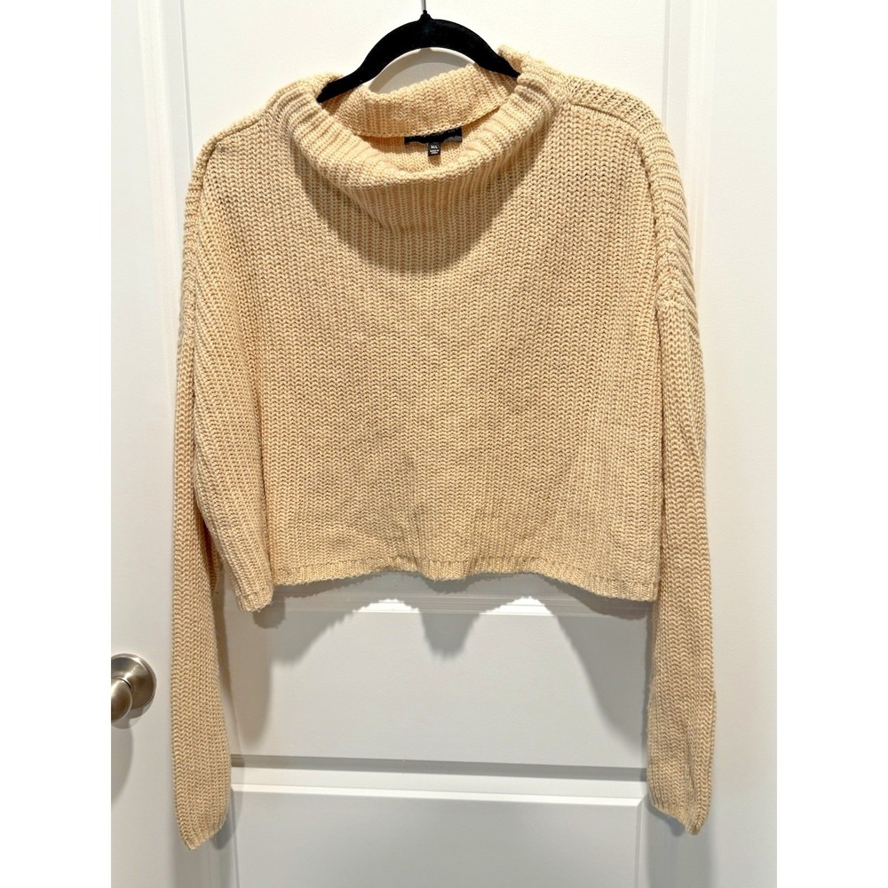Cotton Candy LA Beige Cropped Turtleneck Sweater Womens M/L Knit Top